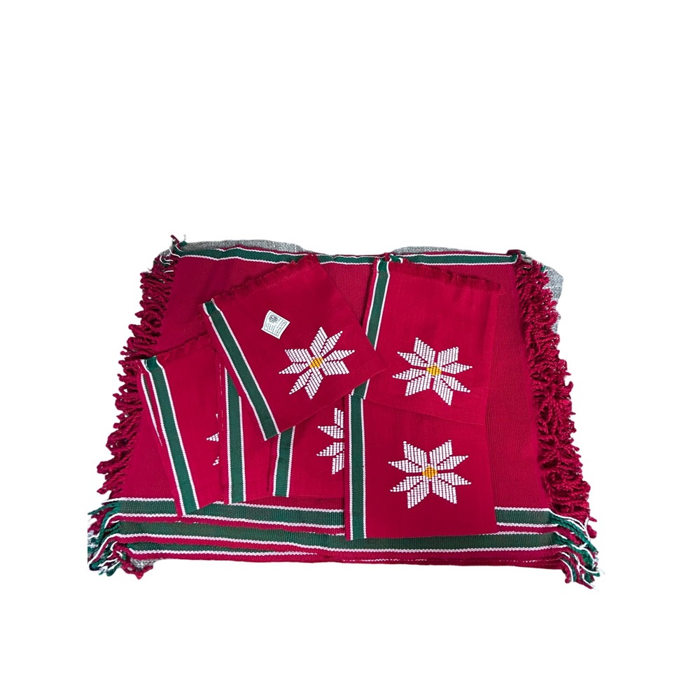 Maya Works Guatemala Hand Woven‎ Cotton Tablecloth Placemats Holiday Napkins x 6